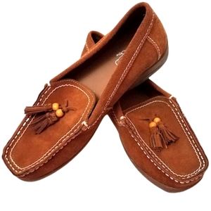 OH DEER! Brown Suede Leather Tassel Loafers Women's 10 M slip on comfort shoes